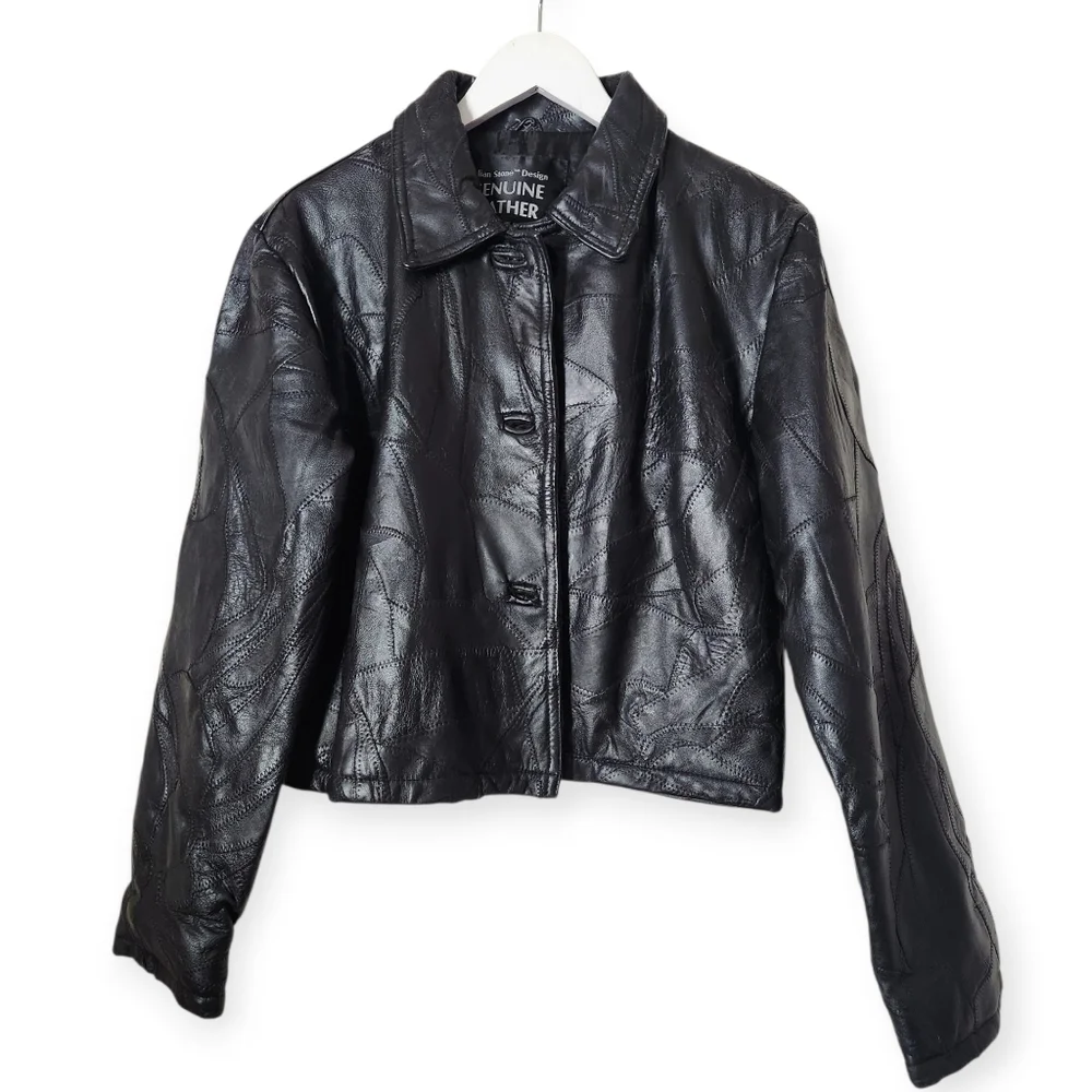 Italian Stone Design Navarre Baddie Patchwork Black Leather Jacket Large/XL